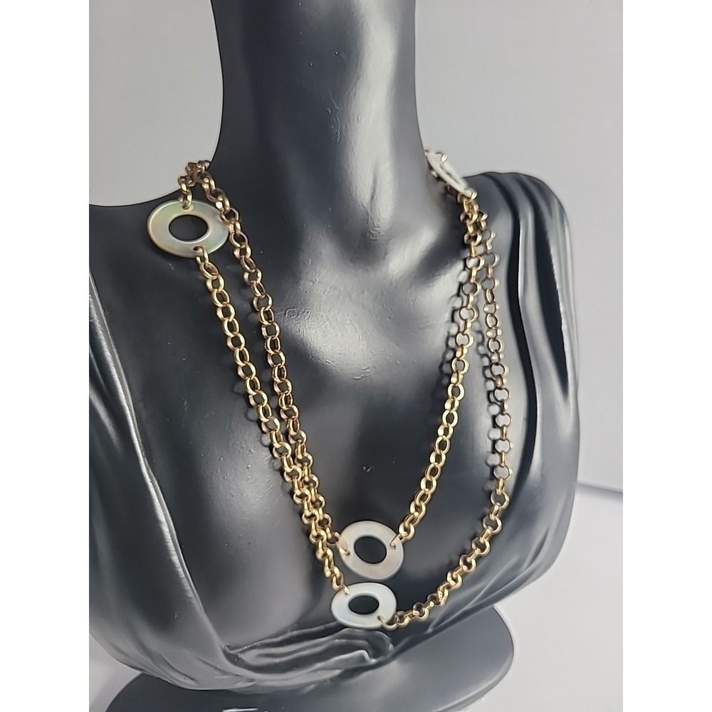 Maya Brenner Necklace Gold Tone White Mother of Pearl Donut Circle Station Chain